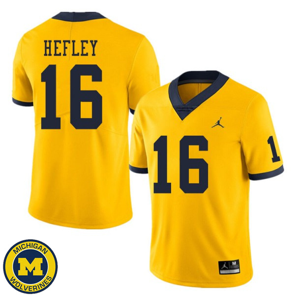 Men's Michigan Wolverines #16 Ren Hefley Yellow Embroidery Jersey